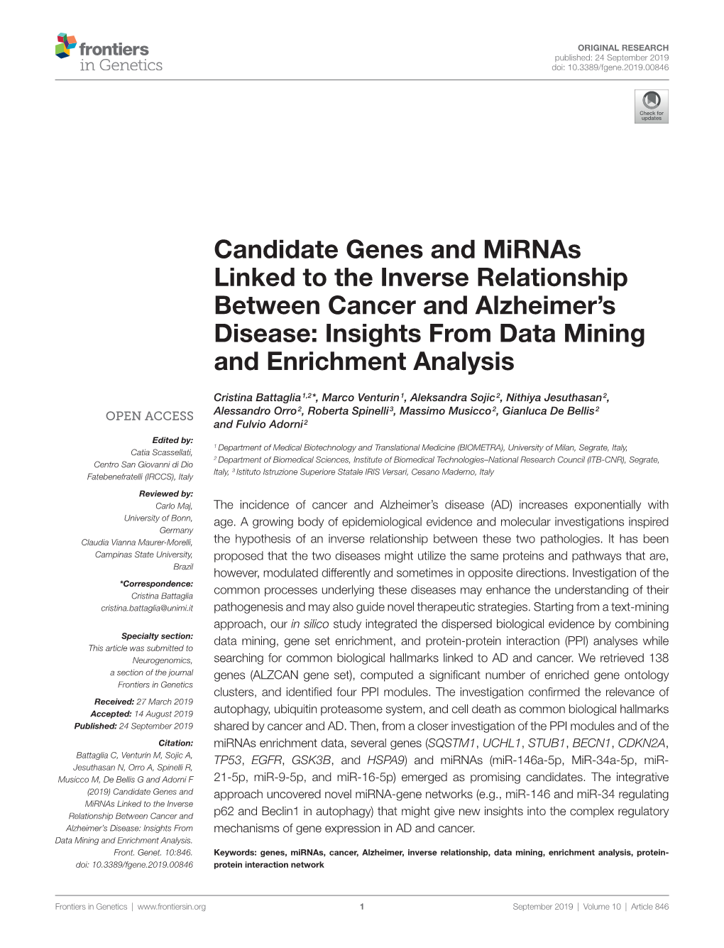 Candidate Genes and Mirnas Linked to the Inverse Relationship Between Cancer and Alzheimer’S Disease: Insights from Data Mining and Enrichment Analysis