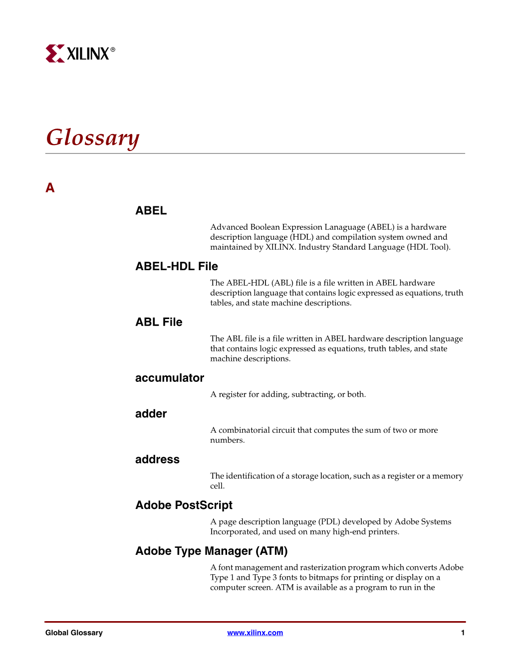 Xilinx ISE 10.1 Glossary