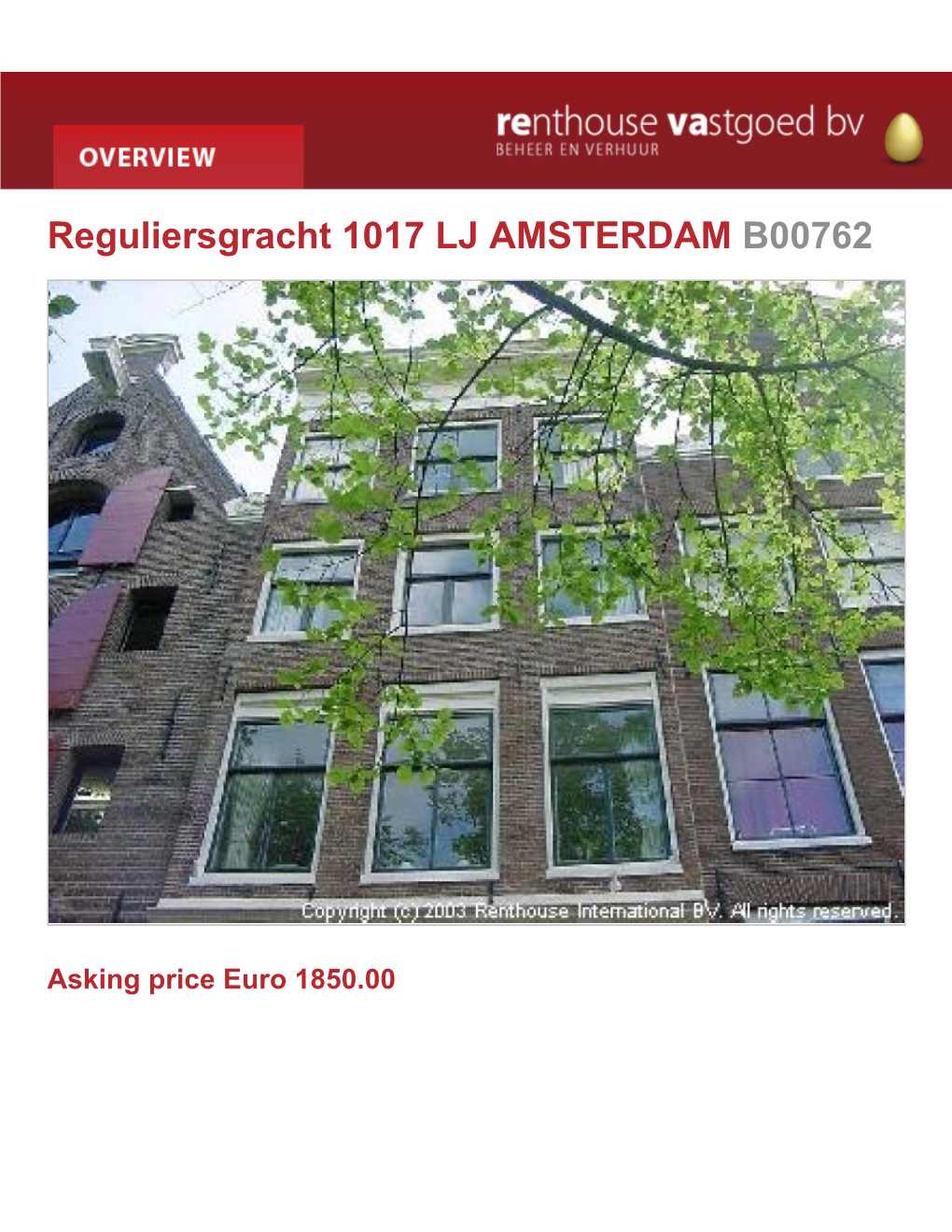 Reguliersgracht 1017 LJ AMSTERDAM B00762