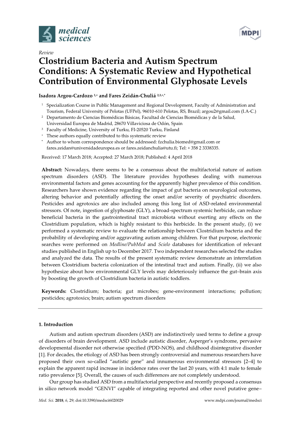 Clostridium Bacteria and Autism Spectrum Conditions: a Systematic Review and Hypothetical Contribution of Environmental Glyphosate Levels