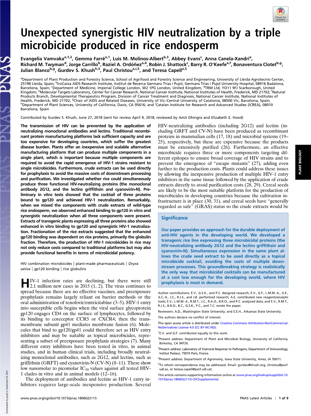 Unexpected Synergistic HIV Neutralization by a Triple Microbicide Produced in Rice Endosperm