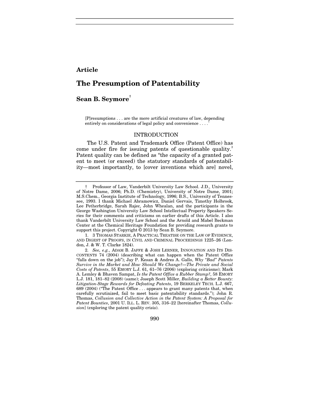 The Presumption of Patentability