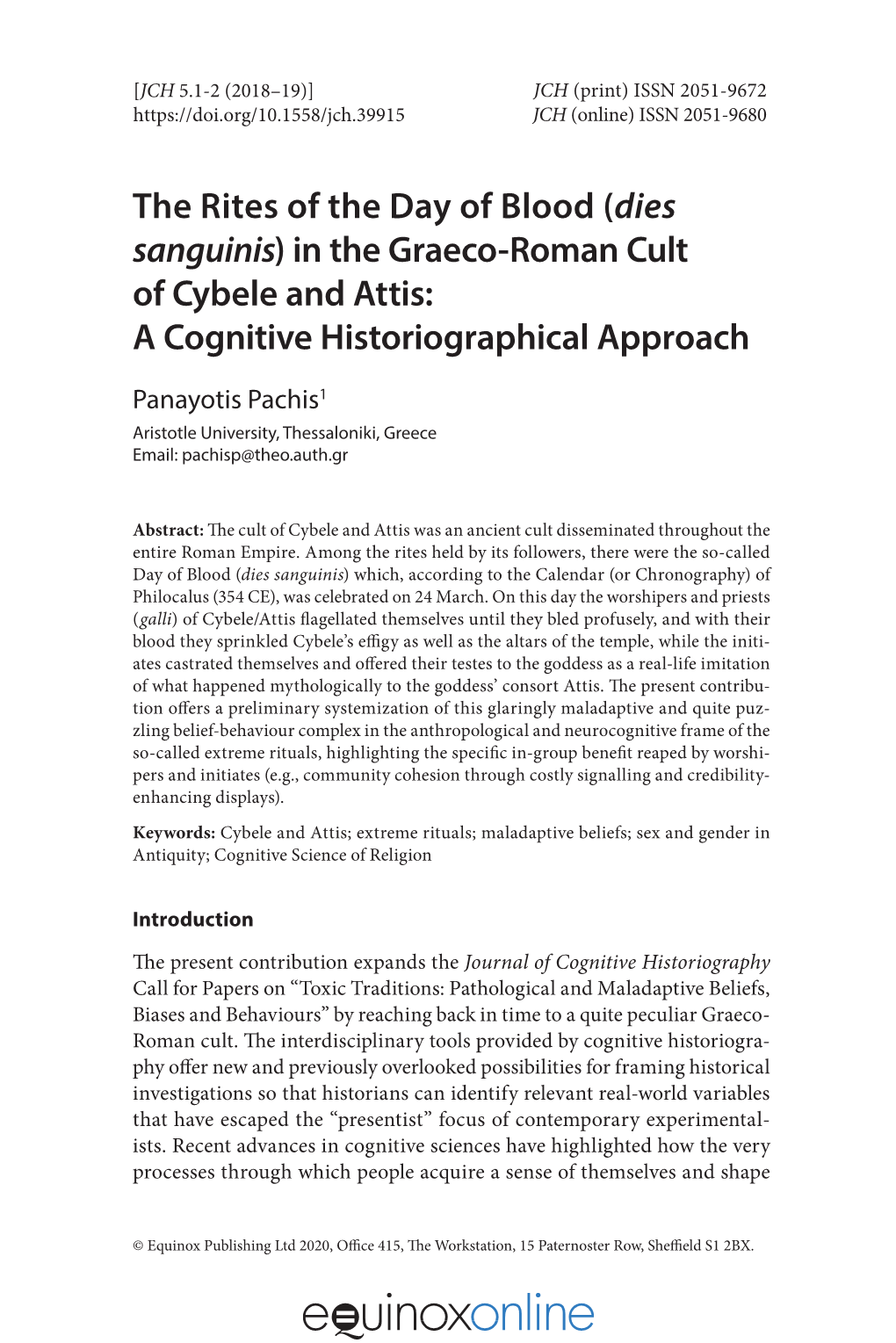 In the Graeco-Roman Cult of Cybele and Attis: a Cognitive Historiographical Approach