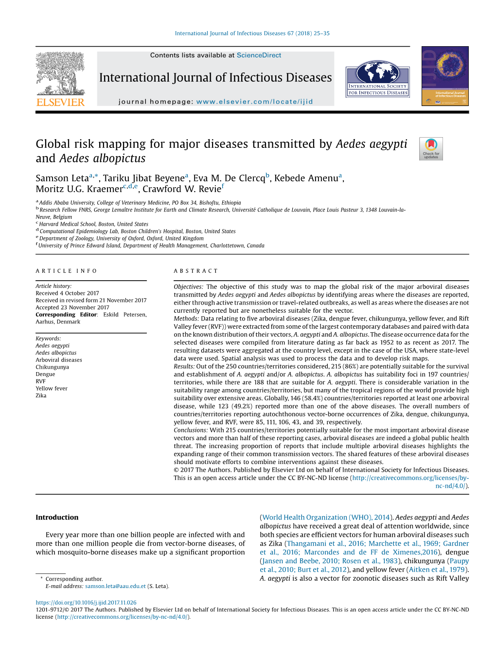 Global Risk Mapping for Major Diseases Transmitted by Aedes Aegypti and Aedes Albopictus