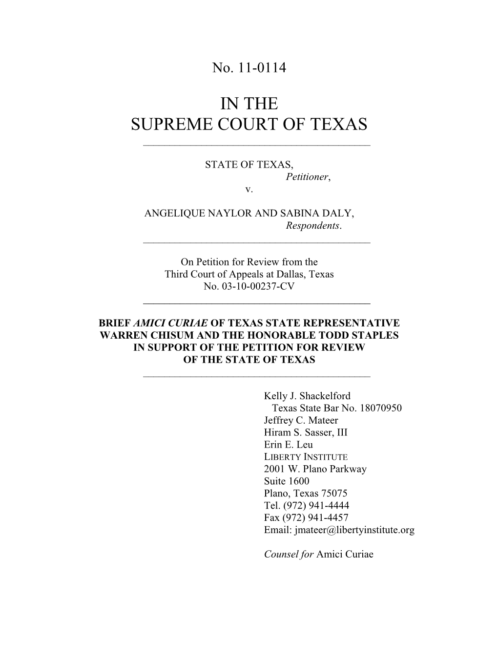 In the Supreme Court of Texas ______