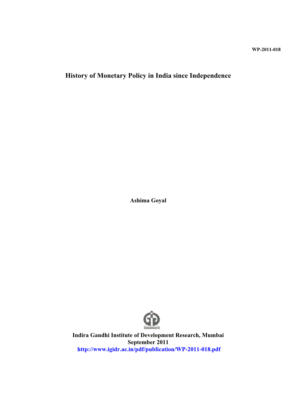 History of Monetary Policy in India Since Independence