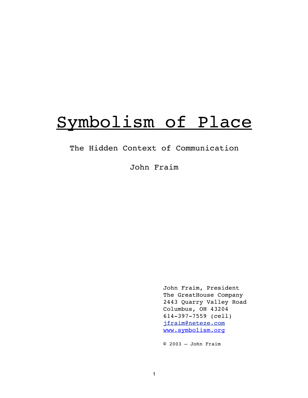 Symbolism of Place