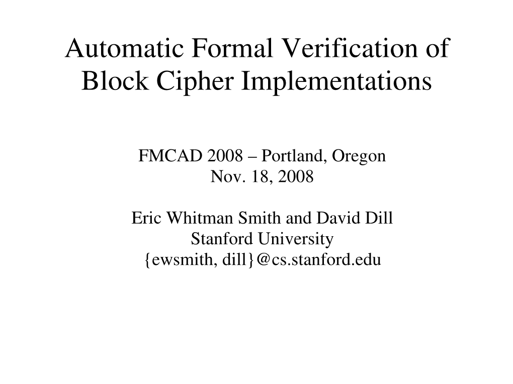 Automatic Formal Verification of Block Cipher Implementations