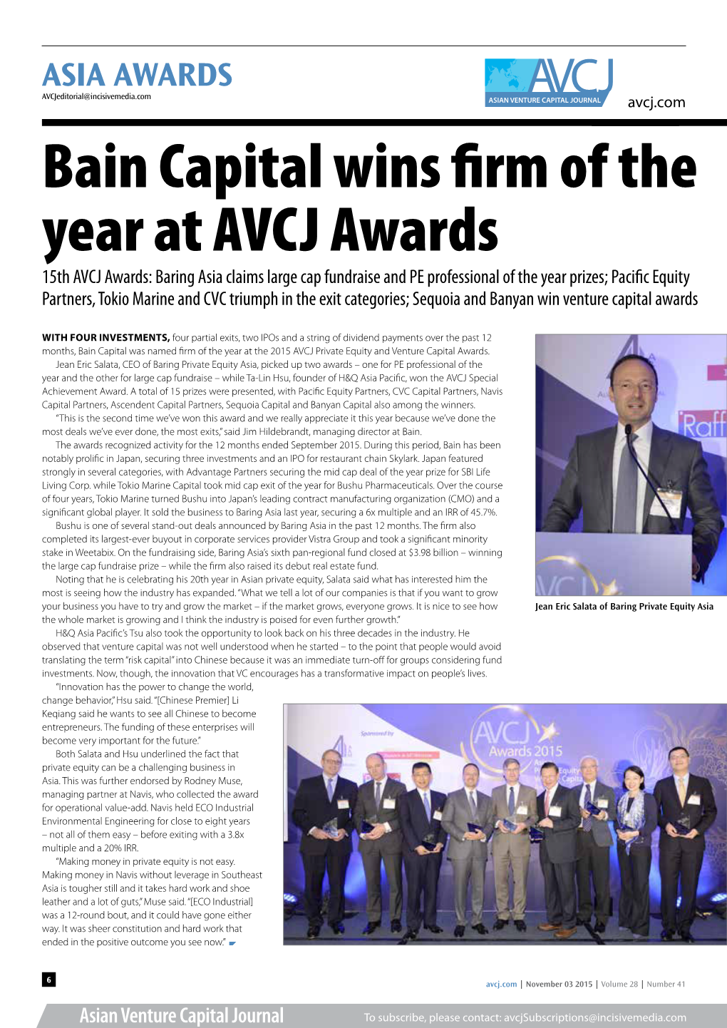 Bain Capital Wins Firm of the Year at AVCJ Awards