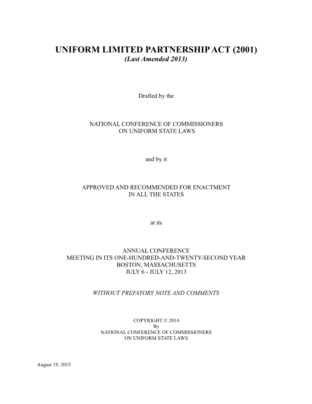 Uniform Limited Partnership Act (2001)