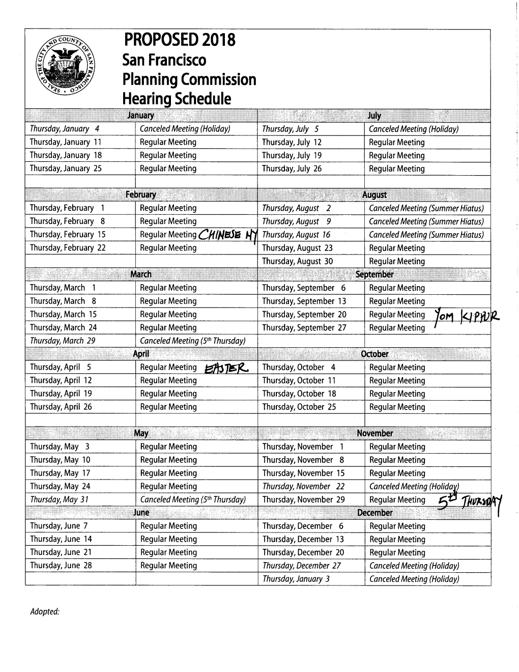 2018 Hearing Schedule