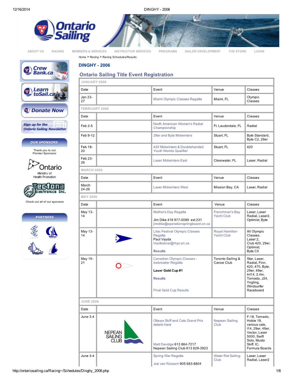 Ontario Sailing Title Event Registration JANUARY 2006