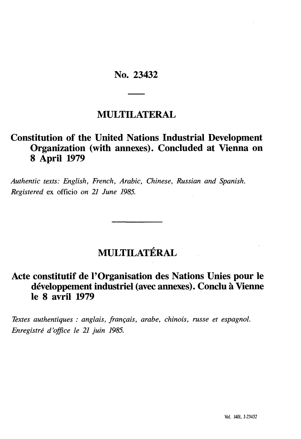 No. 23432 MULTILATERAL Constitution of the United Nations