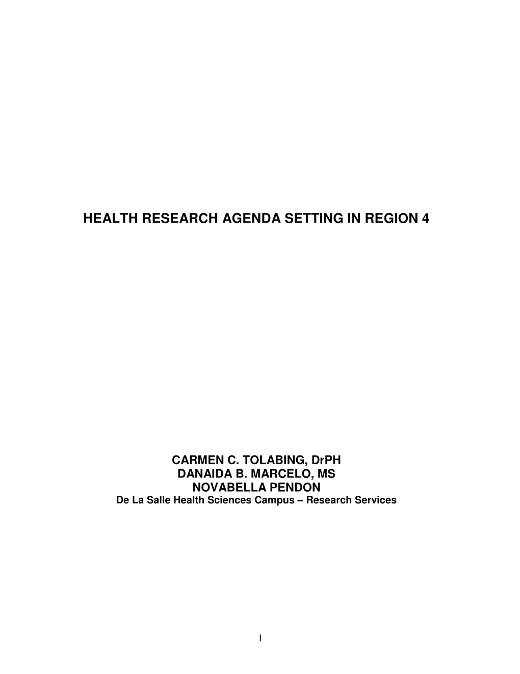 Health Research Agenda Setting in Region 4