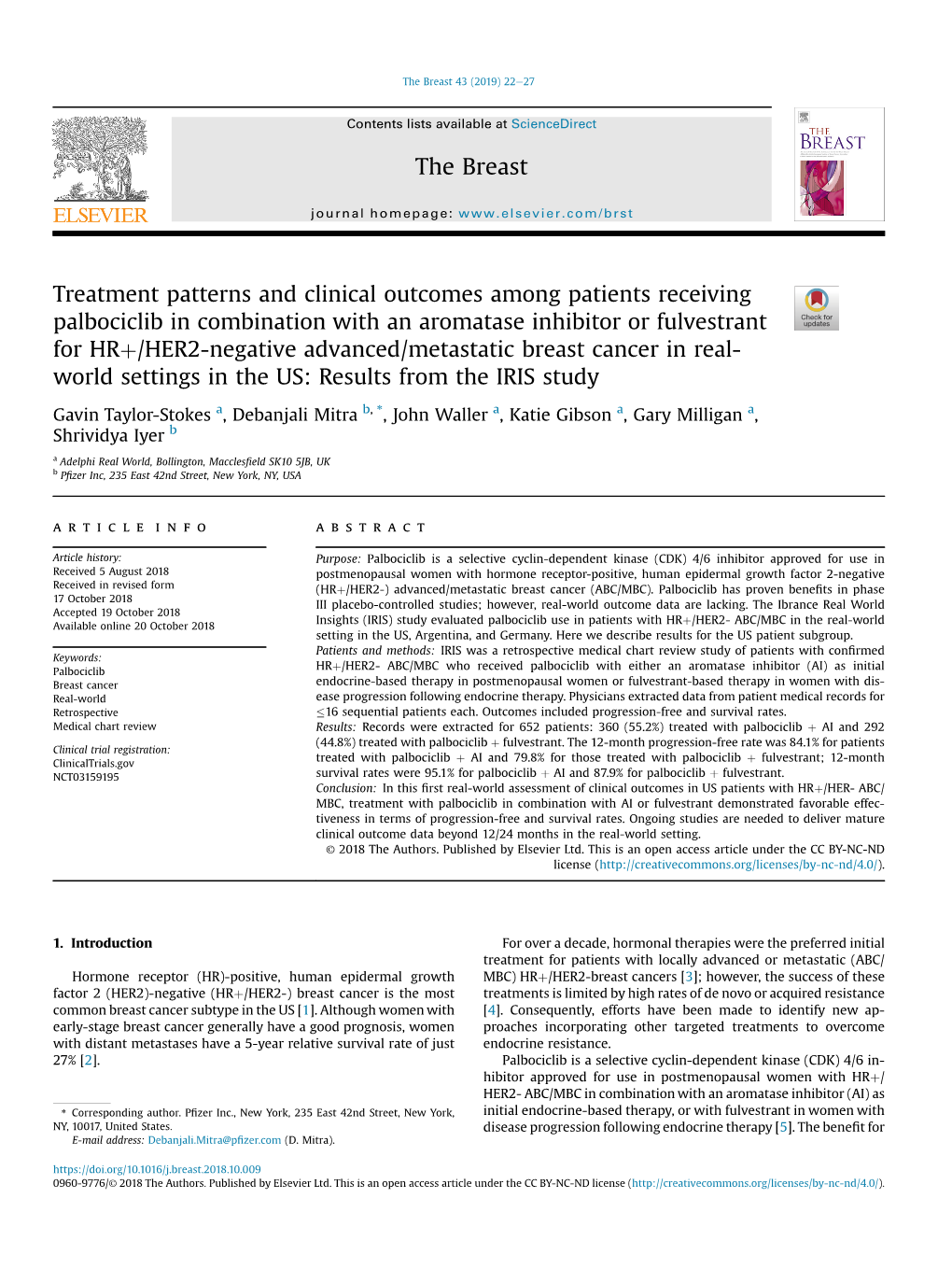 Treatment Patterns and Clinical Outcomes Among Patients Receiving Palbociclib in Combination with an Aromatase Inhibitor Or Fulv