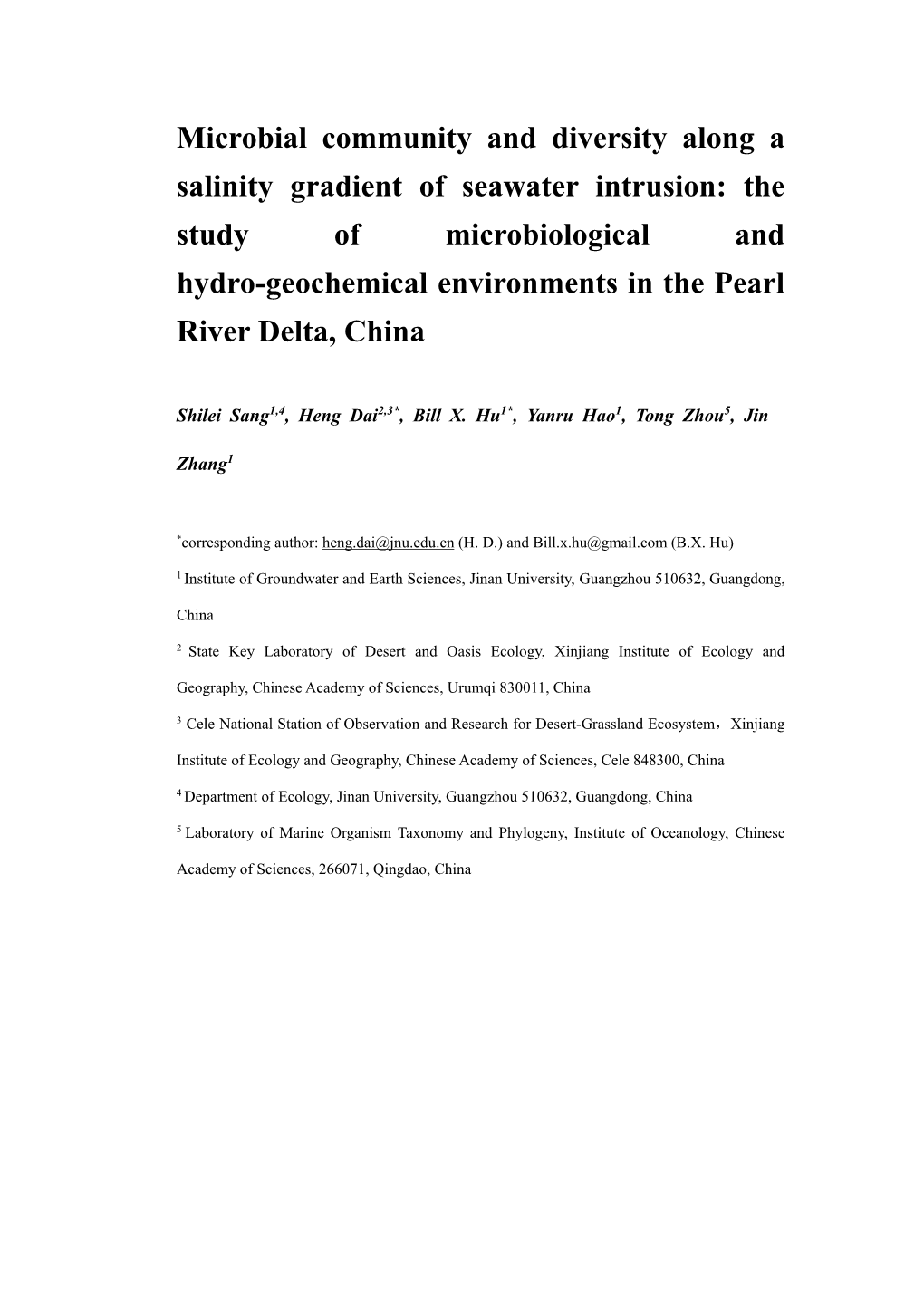 Microbial Community and Diversity Along a Salinity Gradient of Seawater Intrusion