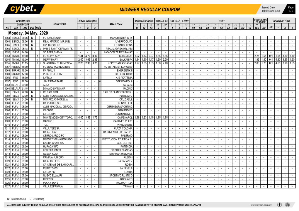 Midweek Regular Coupon 03/05/2020 09:28 1 / 2