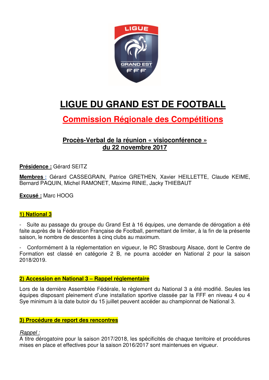 LIGUE DU GRAND EST DE FOOTBALL Commission
