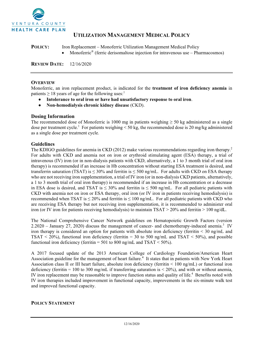 Dosing Information Guidelines