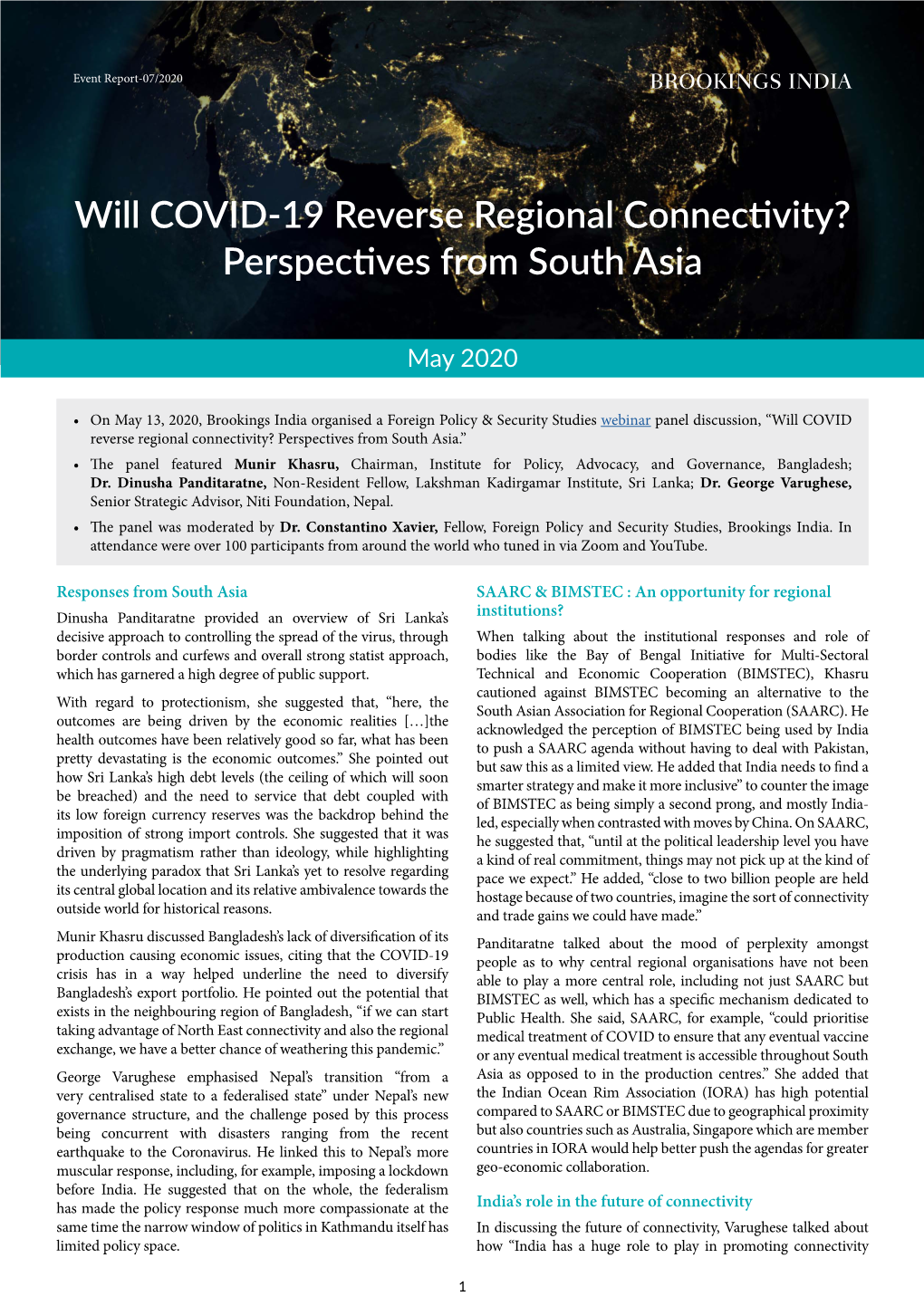 Will COVID-19 Reverse Regional Connectivity? Perspectives from South Asia