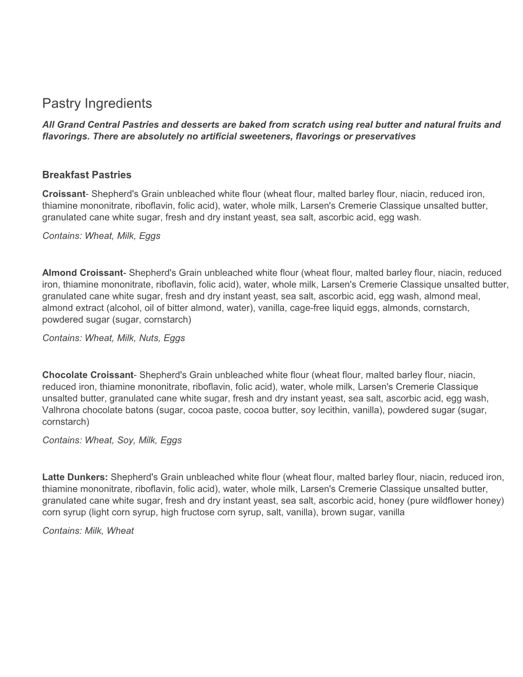 Pastry Ingredients