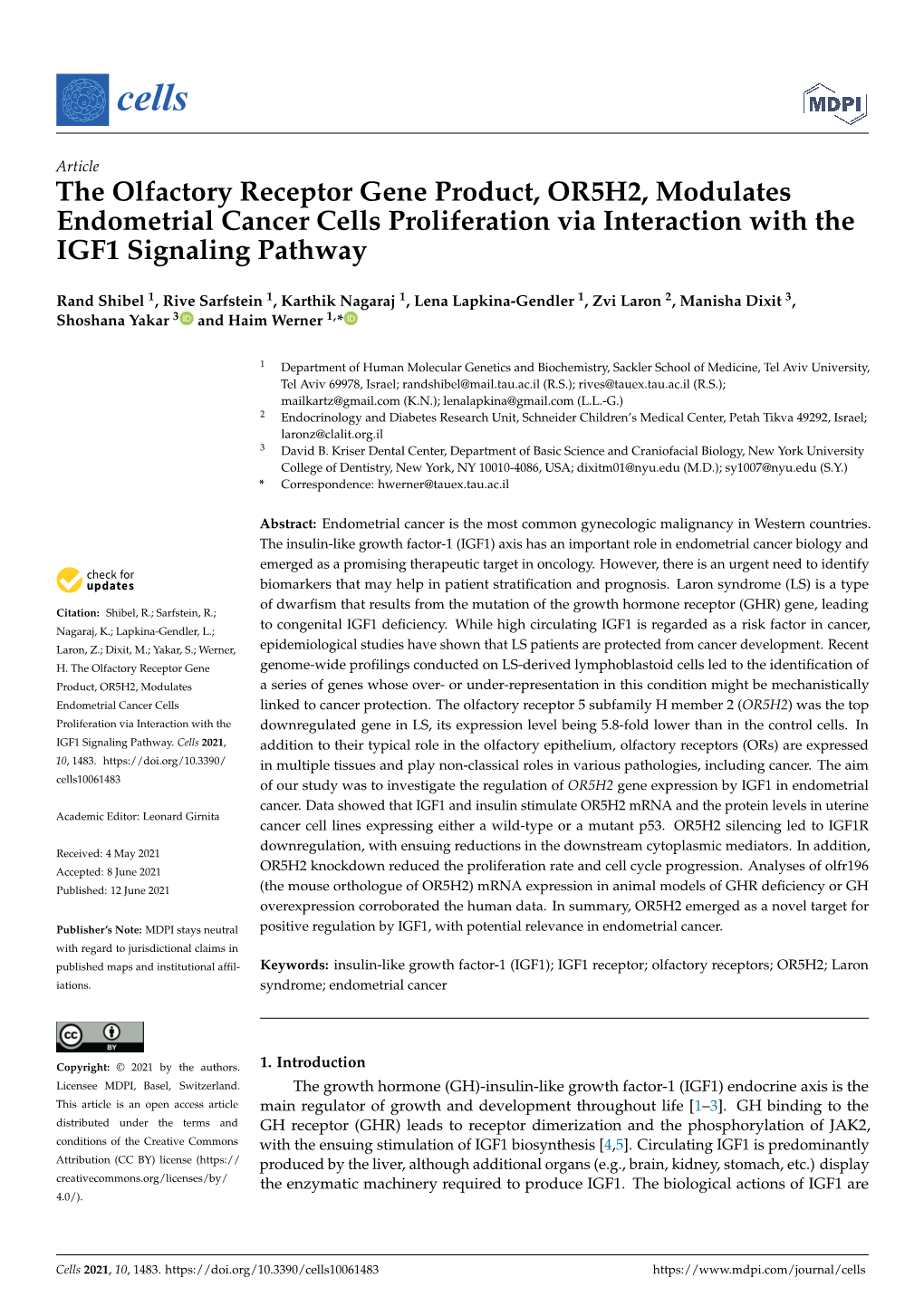 The Olfactory Receptor Gene Product, OR5H2, Modulates Endometrial Cancer Cells Proliferation Via Interaction with the IGF1 Signaling Pathway