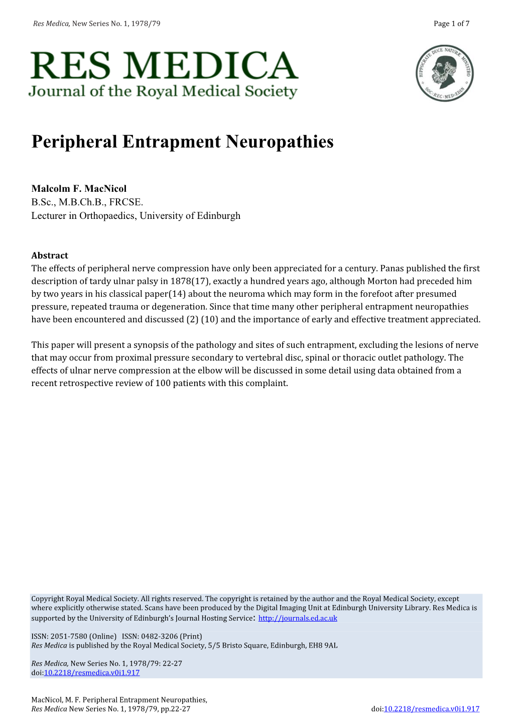 Peripheral Entrapment Neuropathies