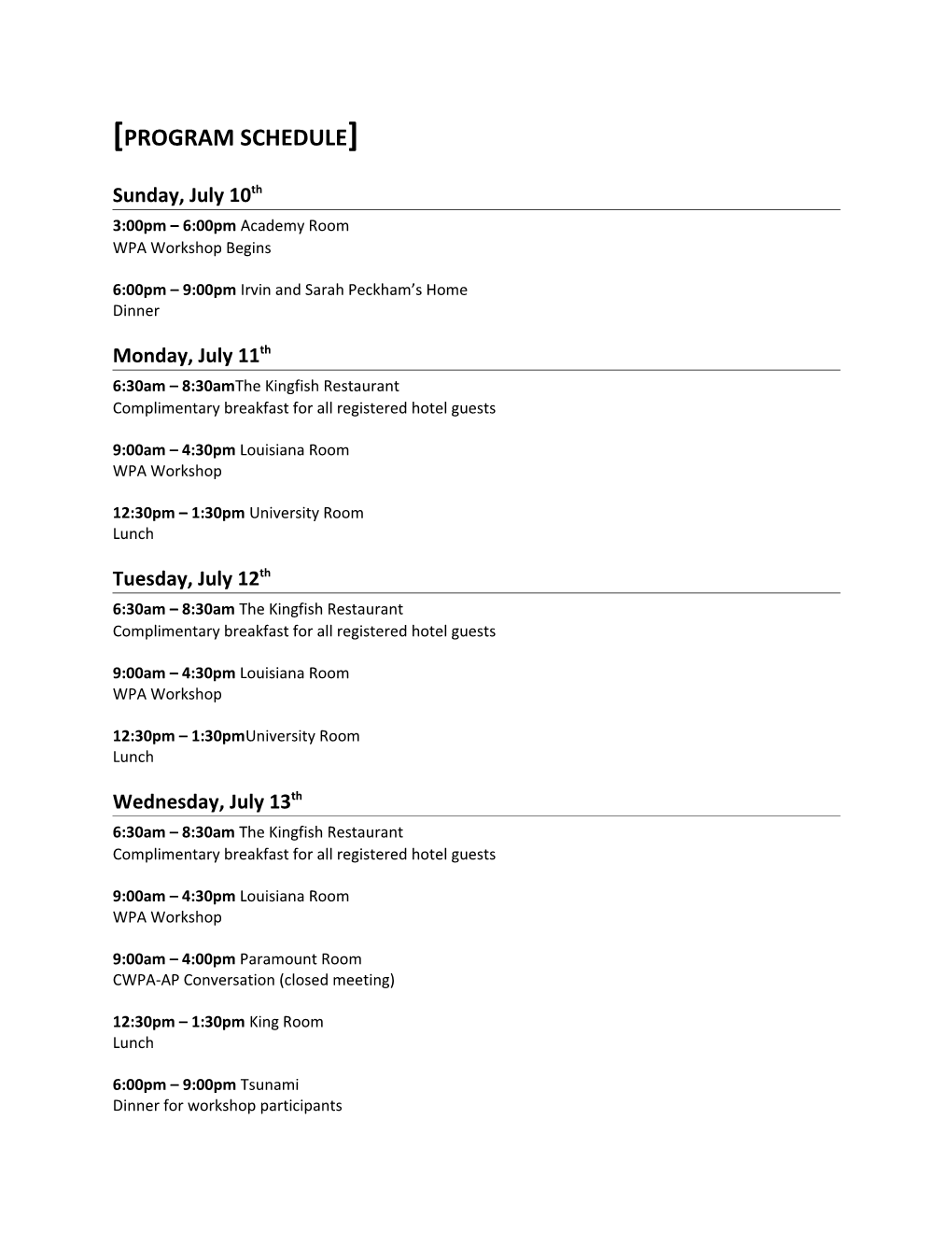 Program Schedule