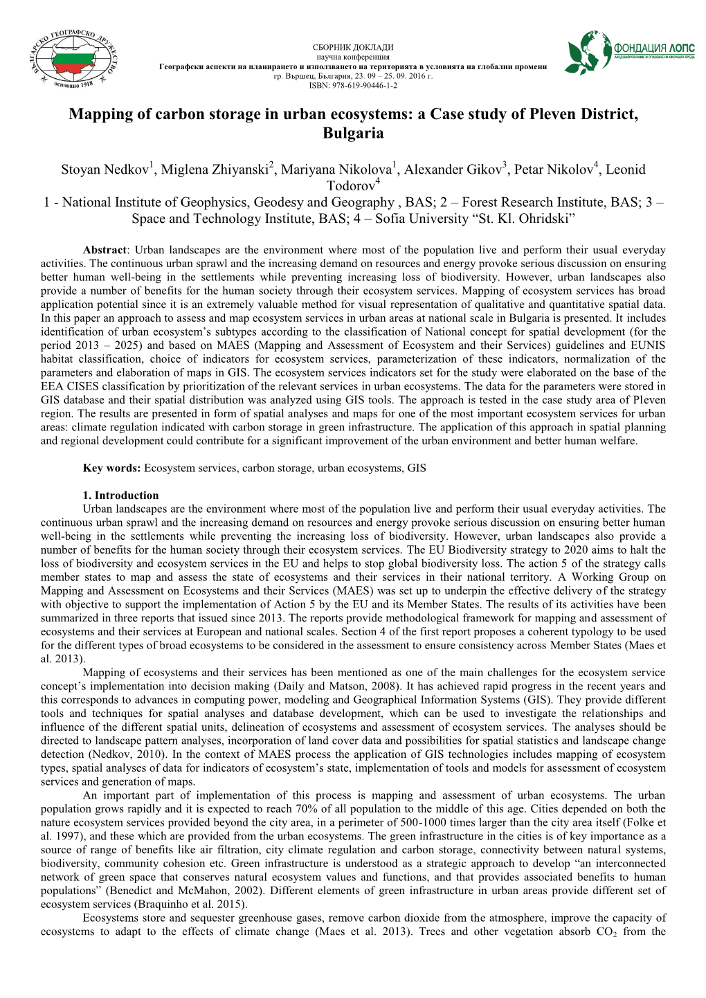 Mapping of Carbon Storage in Urban Ecosystems: a Case Study of Pleven District, Bulgaria