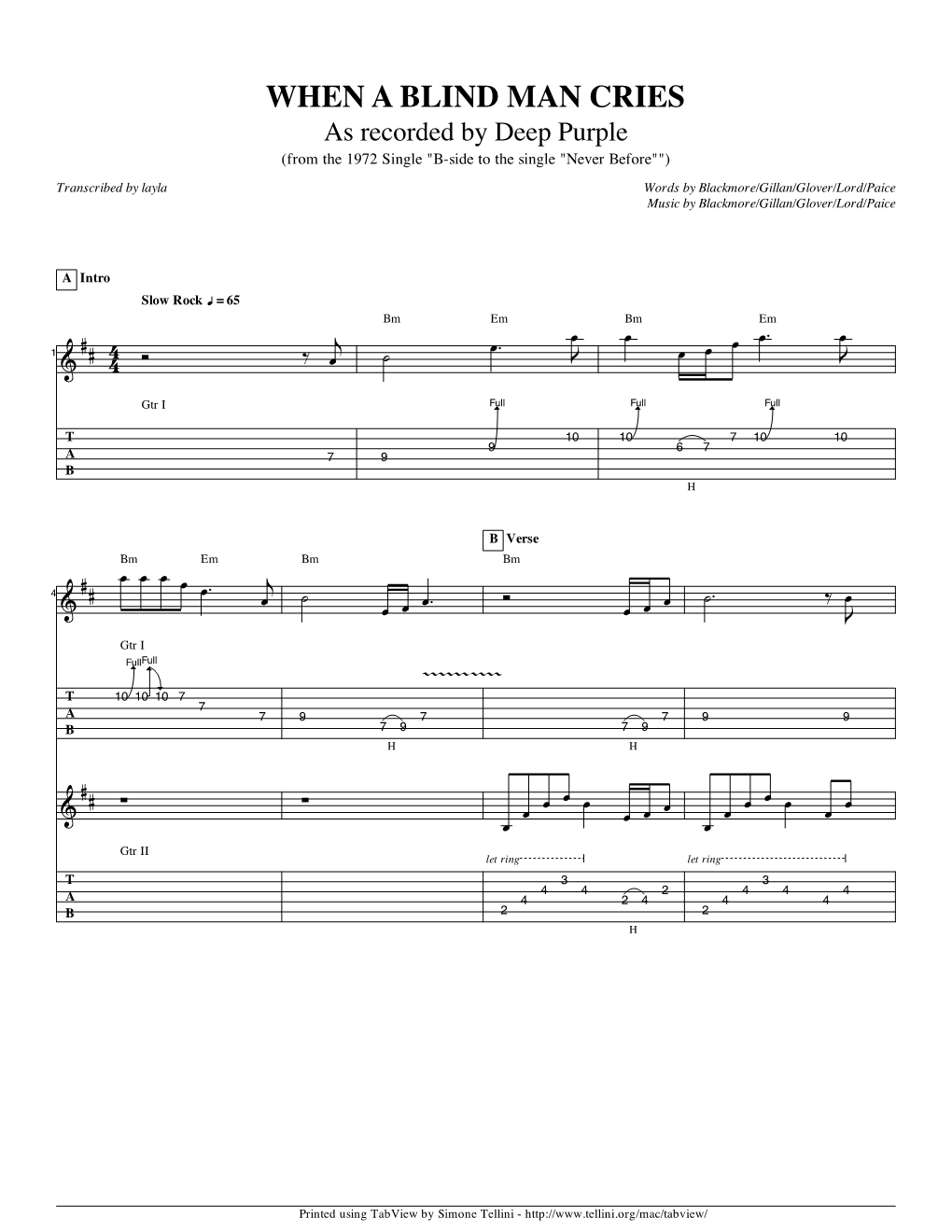 When a Blind Man Cries Guitar Tab