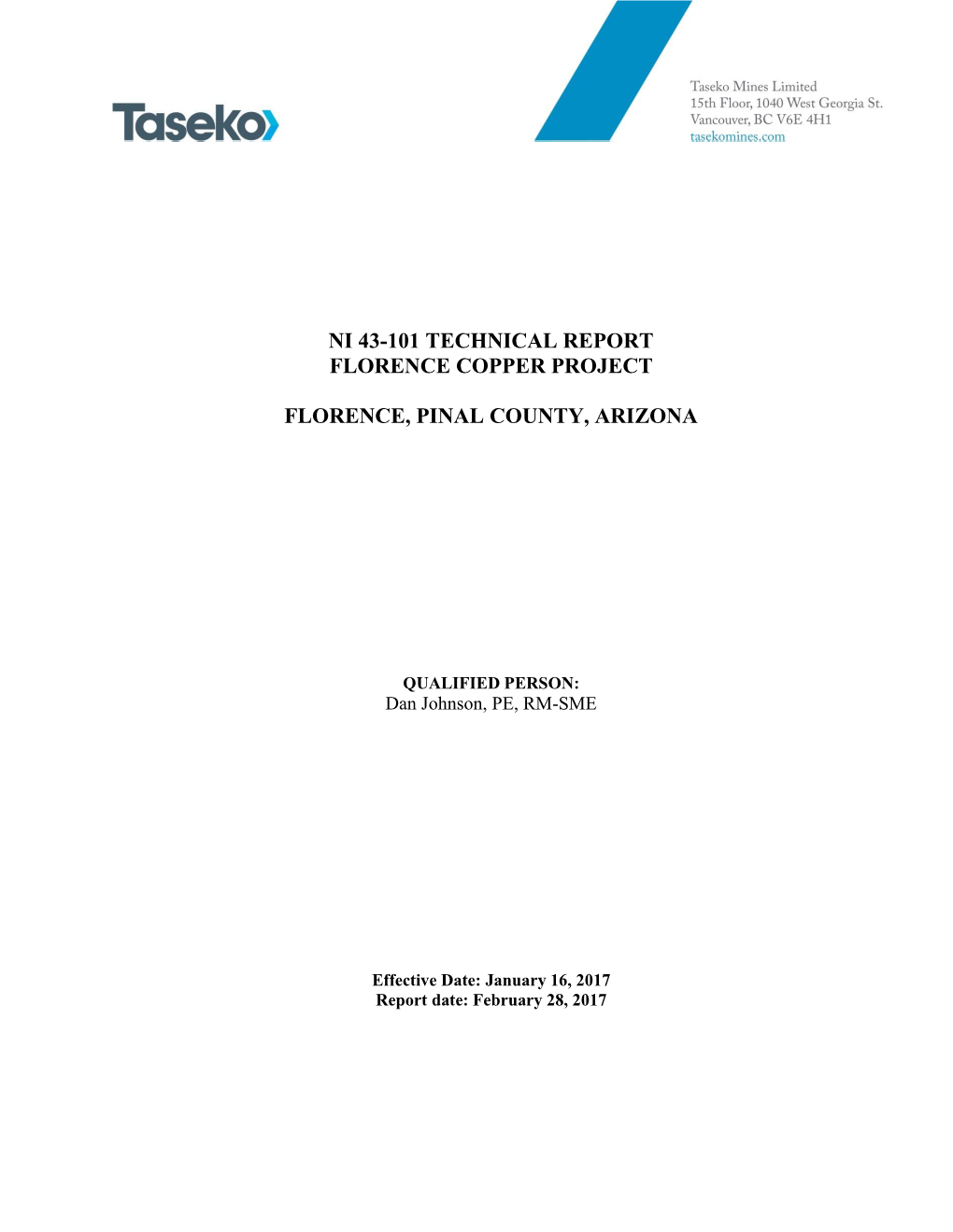 Ni 43-101 Technical Report Florence Copper Project