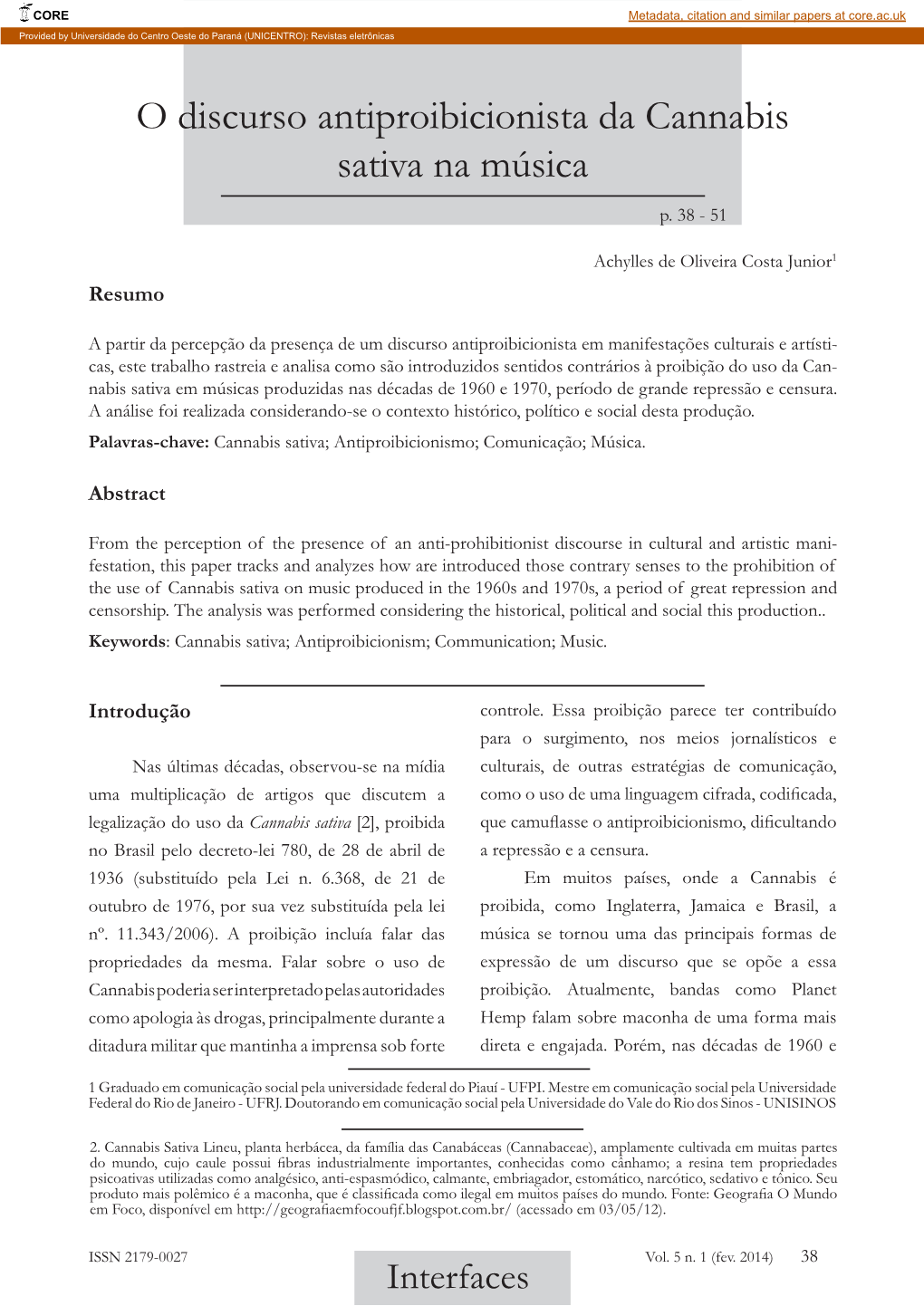 O Discurso Antiproibicionista Da Cannabis Sativa Na Música