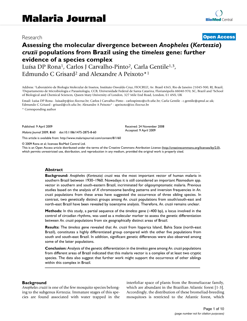 Malaria Journal Biomed Central