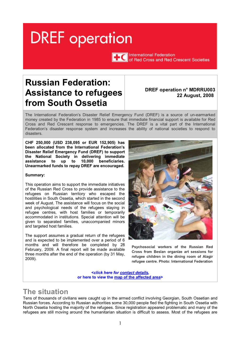 Assistance to Refugees from South Ossetia