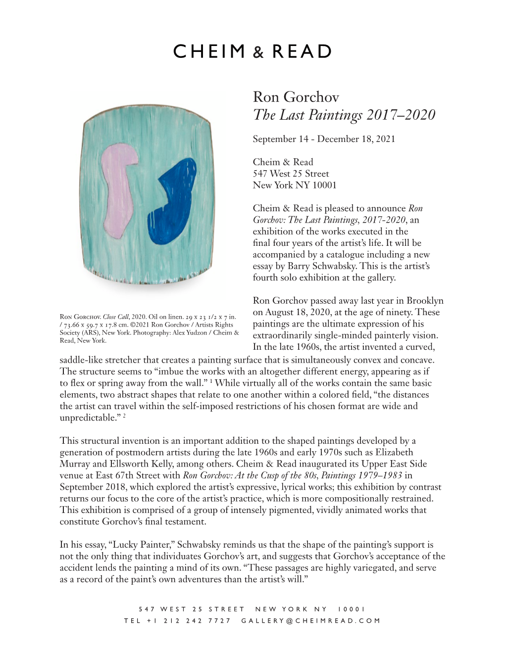 Ron Gorchov Last Paintings 2021 Press Release.Indd