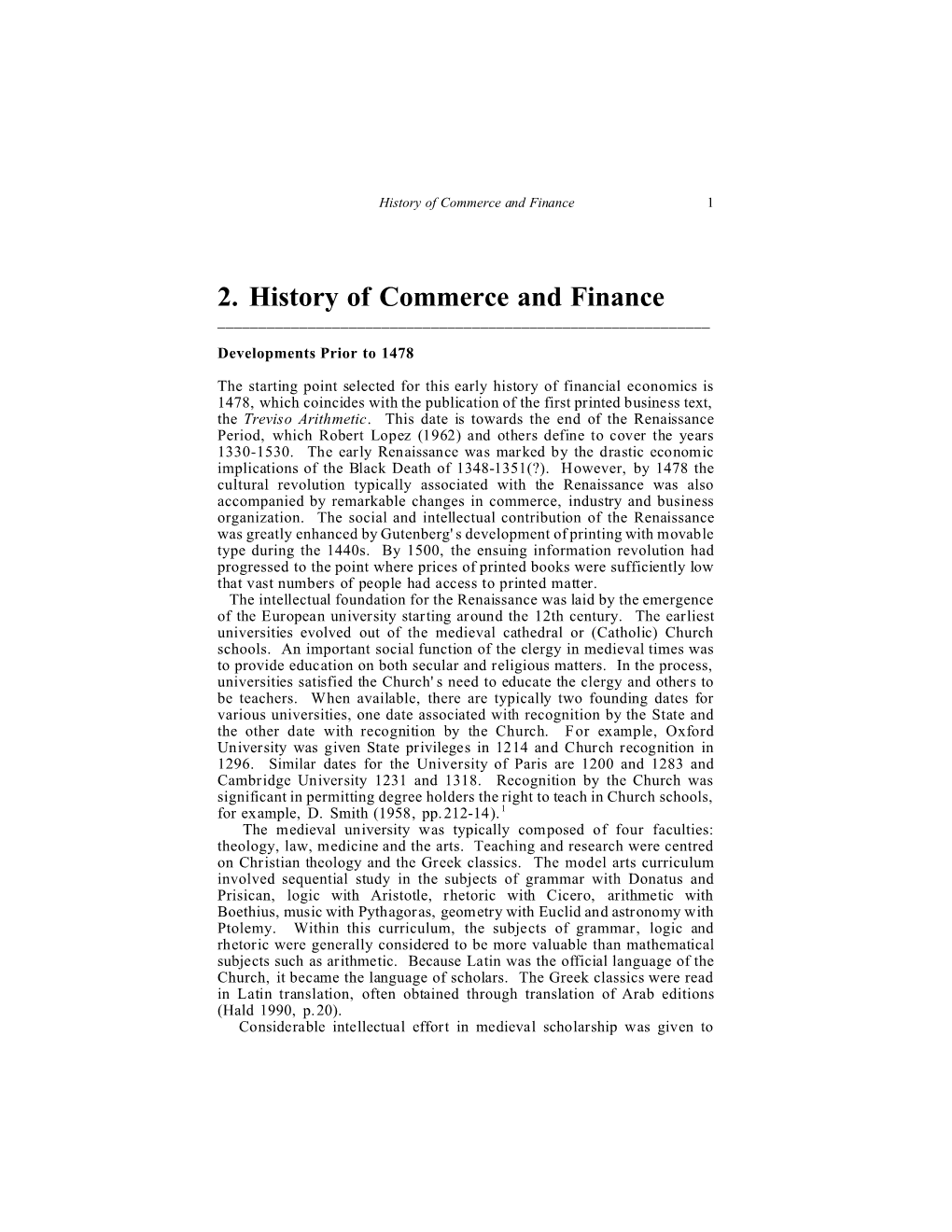 2. History of Commerce and Finance ______