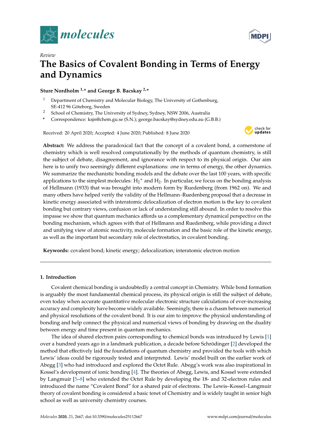 The Basics of Covalent Bonding in Terms of Energy and Dynamics