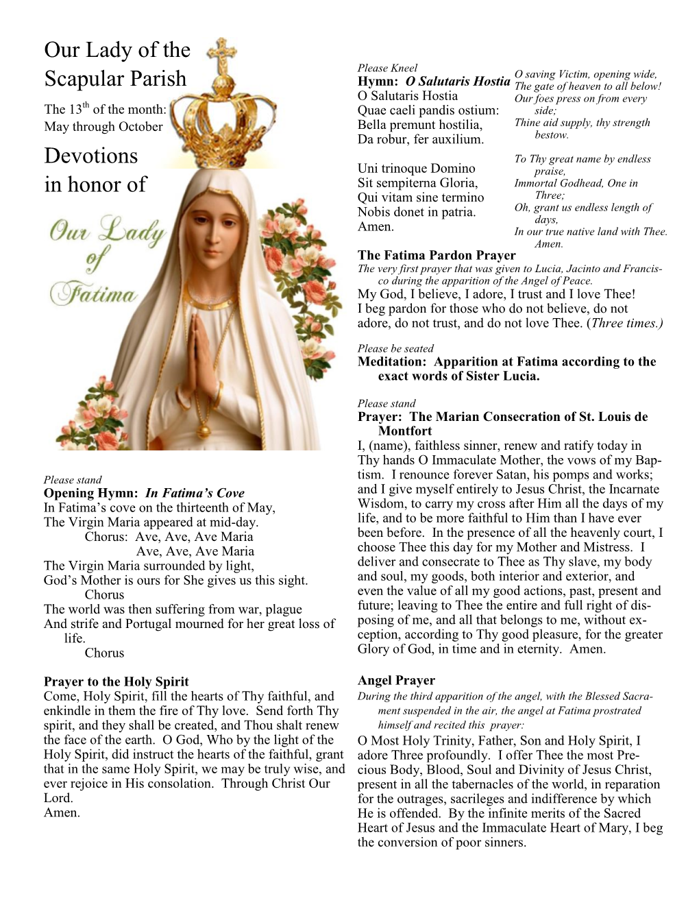 Our Lady of the Scapular Parish Devotions in Honor Of
