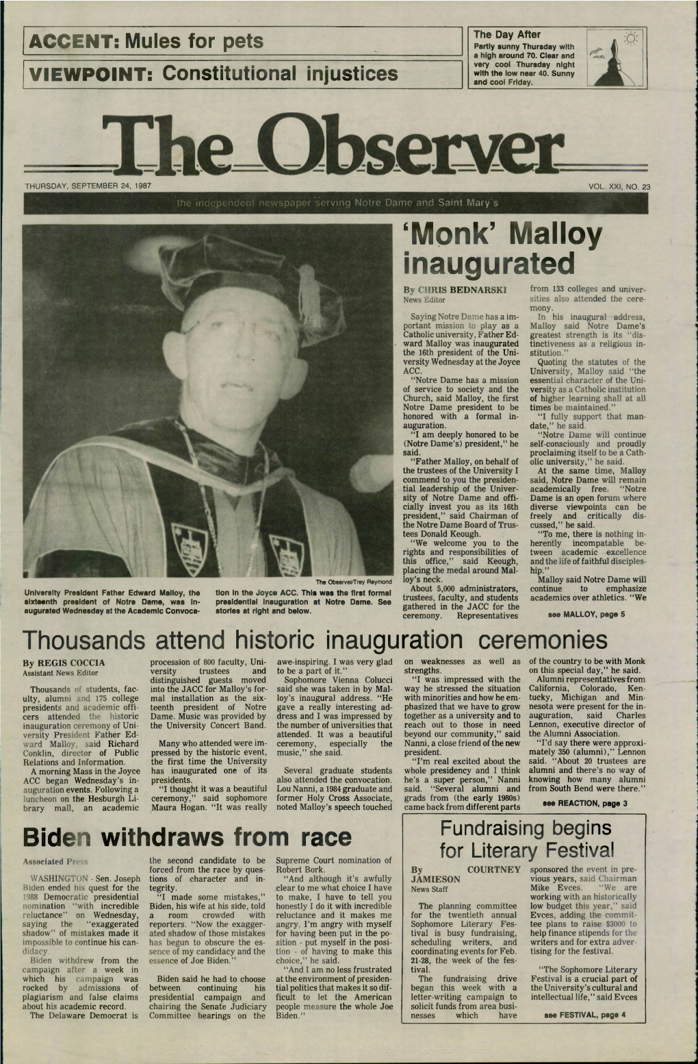 'Monk' Malloy Inaugurated