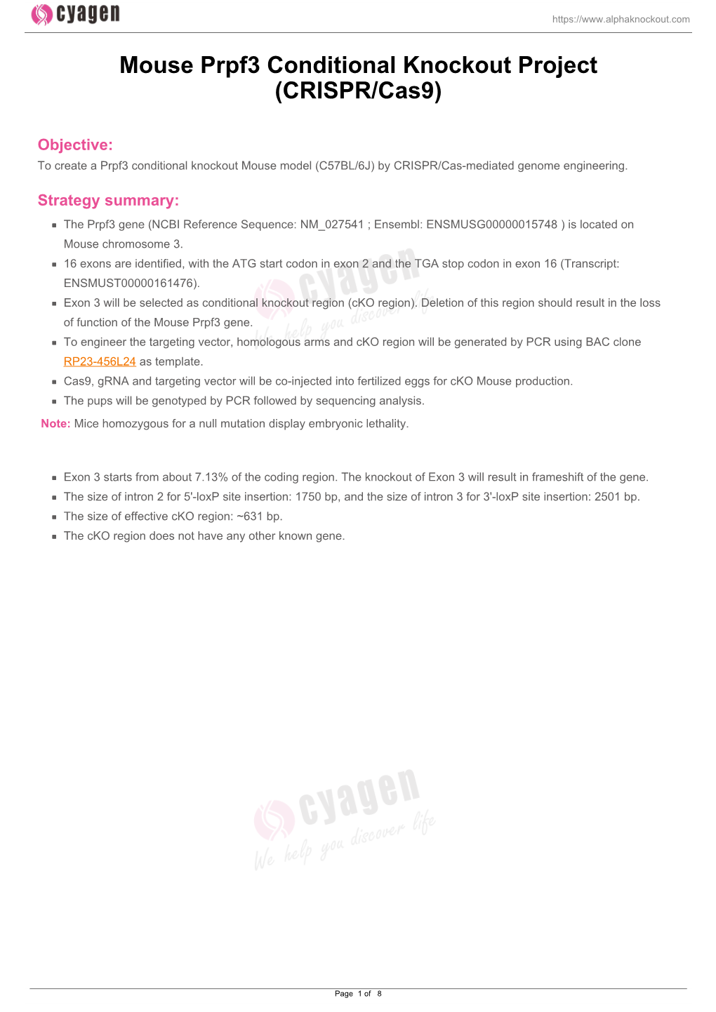 Mouse Prpf3 Conditional Knockout Project (CRISPR/Cas9)