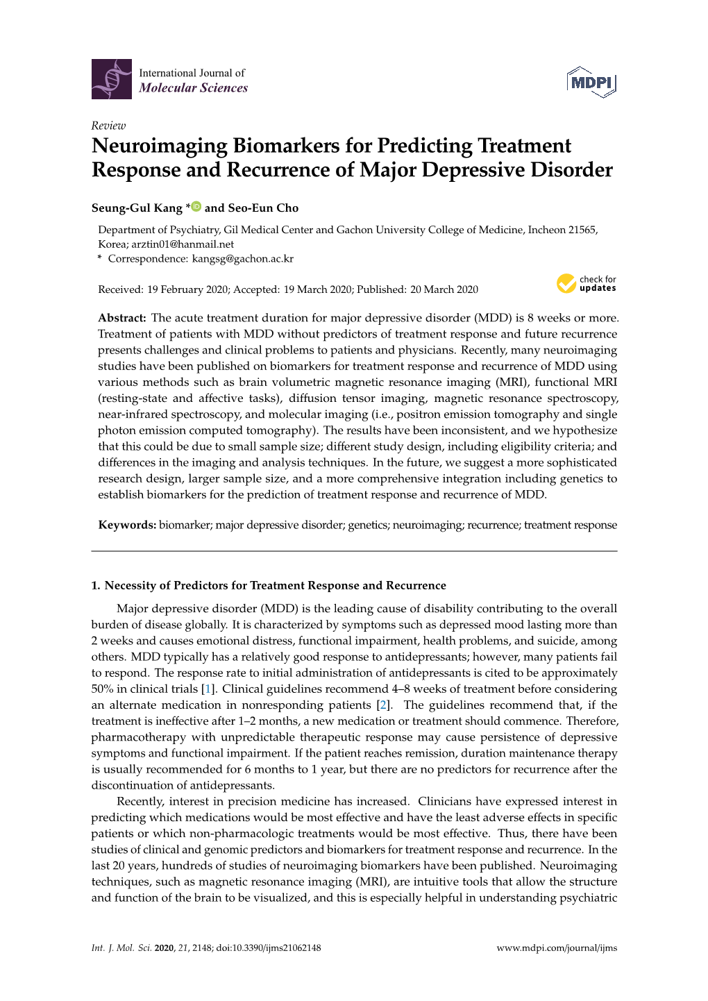 Neuroimaging Biomarkers for Predicting Treatment Response and Recurrence of Major Depressive Disorder
