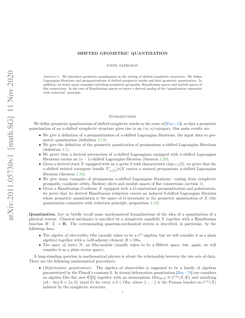 Arxiv:2011.05730V1 [Math.SG] 11 Nov 2020 Function Olwn Data: Following Hsclsse.Casclmcaisi Pcﬁdb Sympl a by Speciﬁed Is Mechanics Classical System