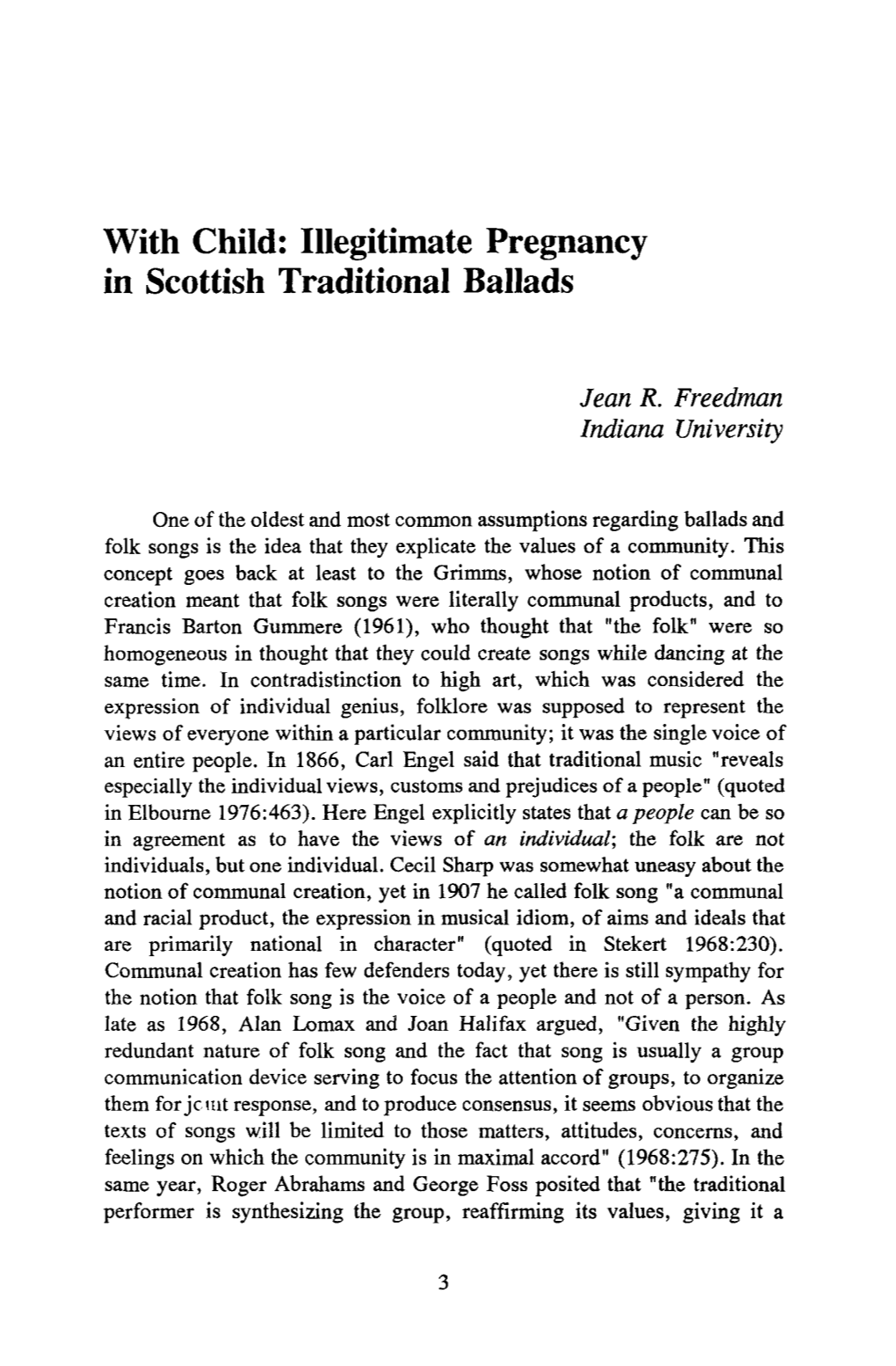 With Child: Illegitimate Pregnancy in Scottish Traditional Ballads