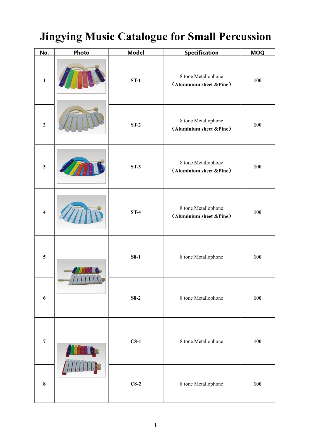 Jingying Music Catalogue for Small Percussion