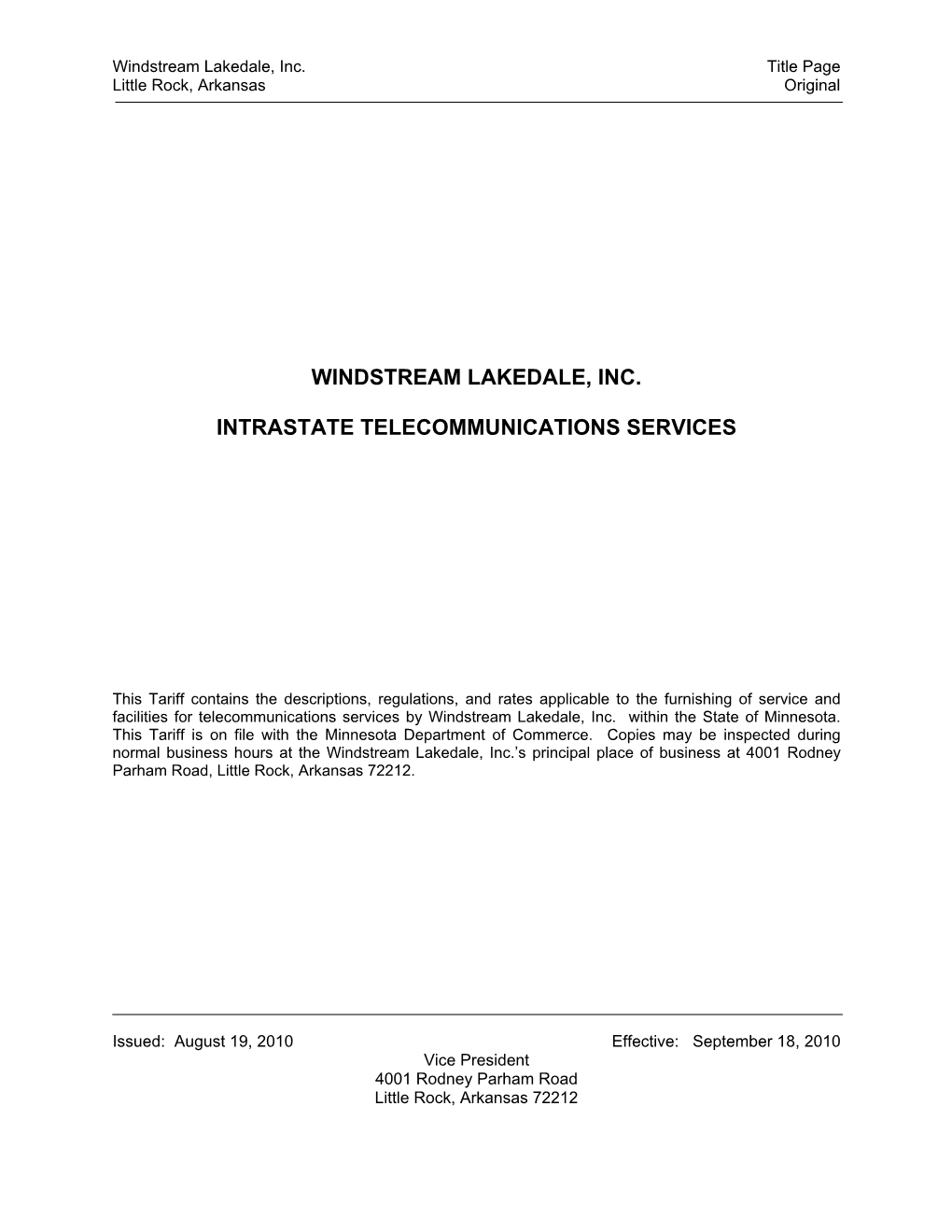 Windstream Lakedale, Inc. Intrastate Telecommunications Services