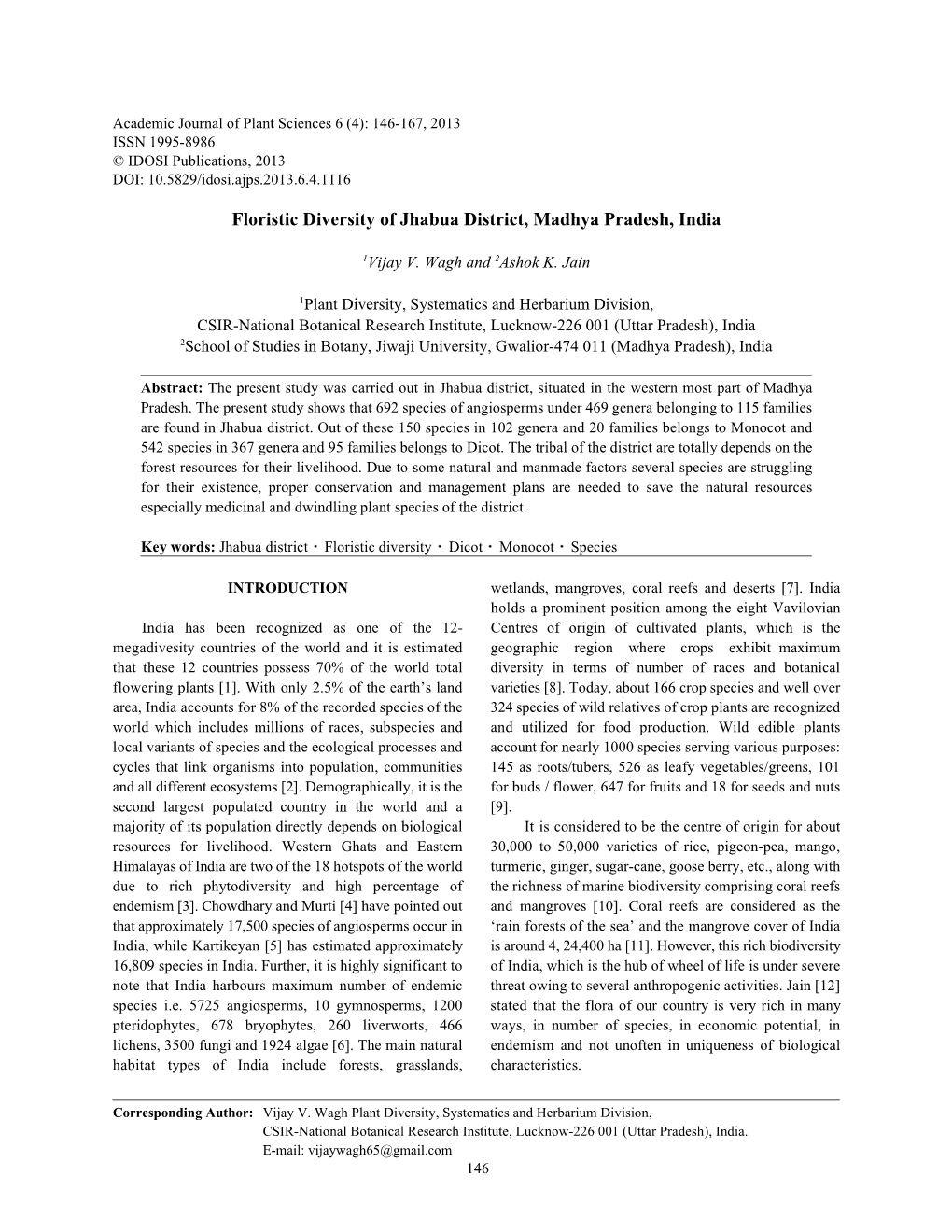 Floristic Diversity of Jhabua District, Madhya Pradesh, India