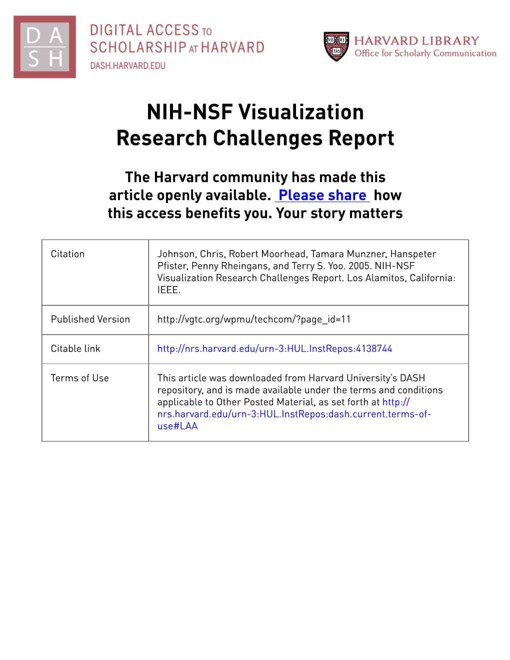 NIH-NSF Visualization Research Challenges Report