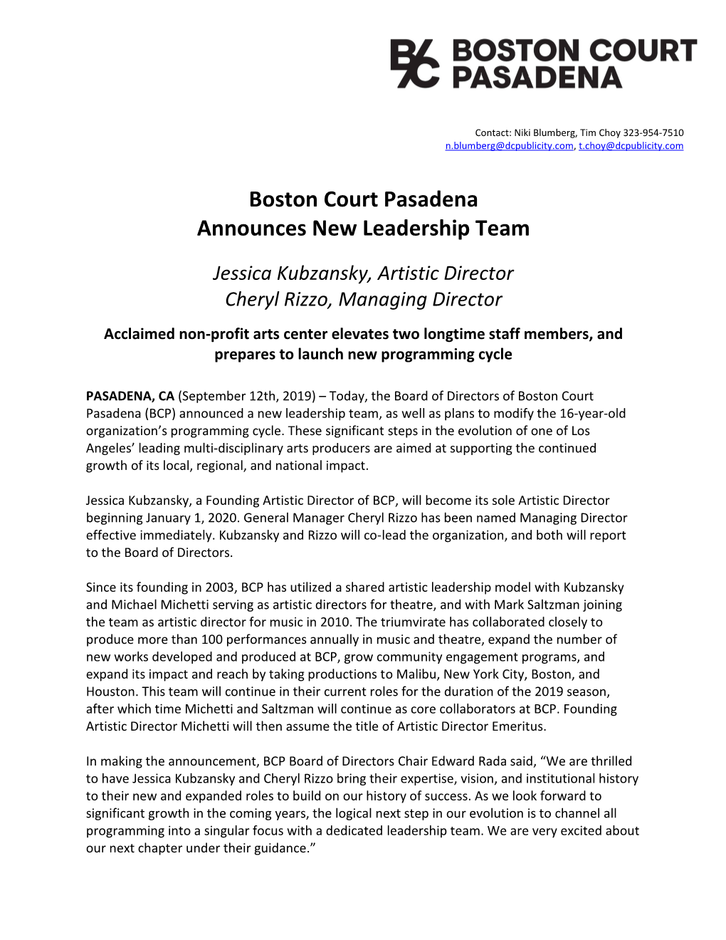 Boston Court Pasadena Announces New Leadership Team