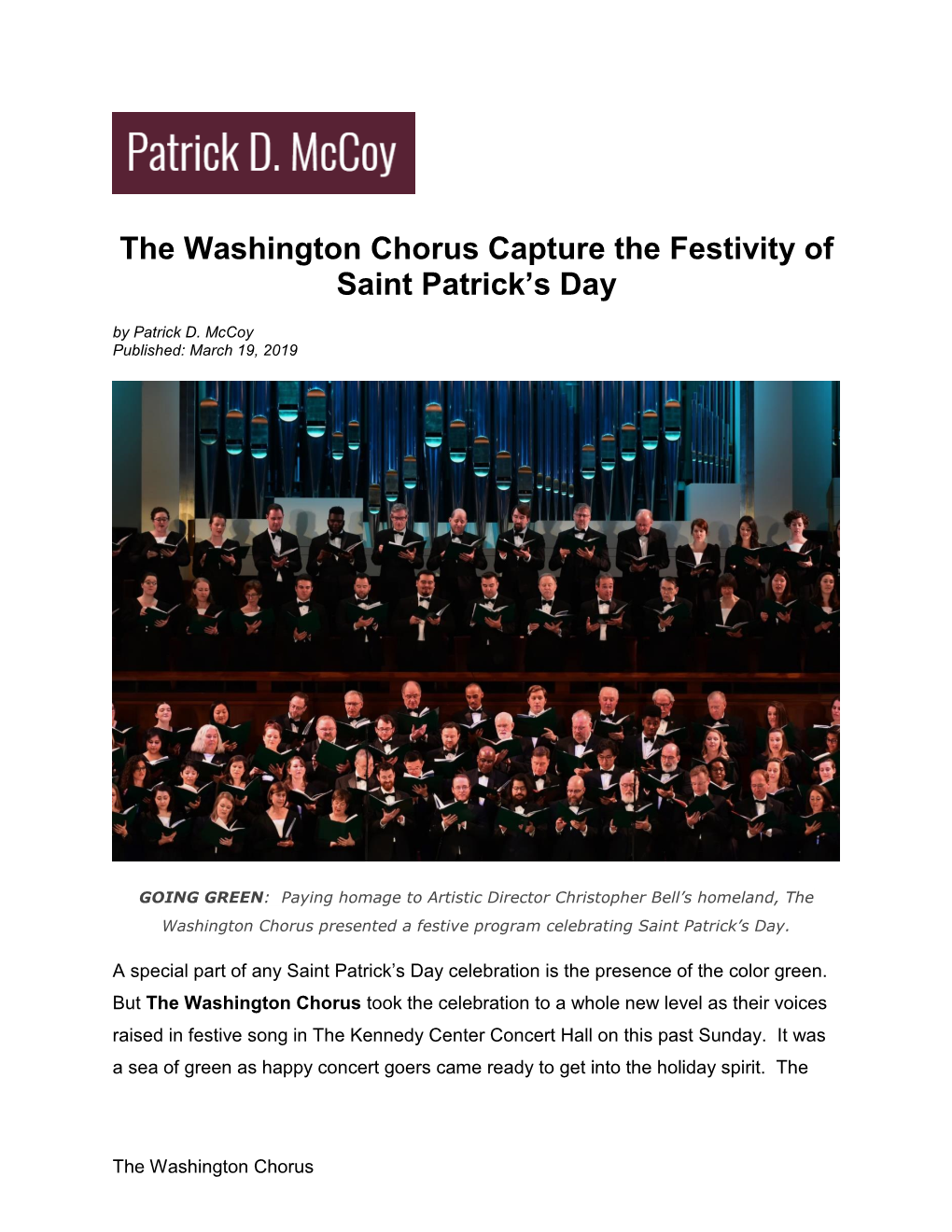 The Washington Chorus Capture the Festivity of Saint Patrick's