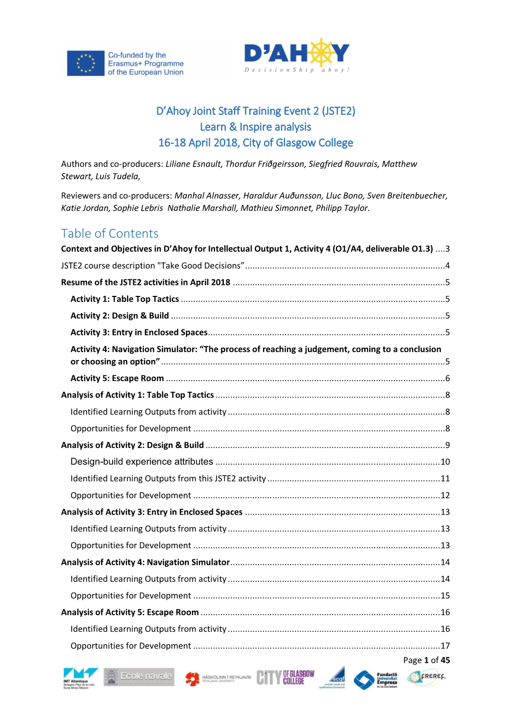 Table of Contents Context and Objectives in D’ Ahoy for Intellectual Output 1, Activity 4 (O1/A4, Deliverable O1.3)